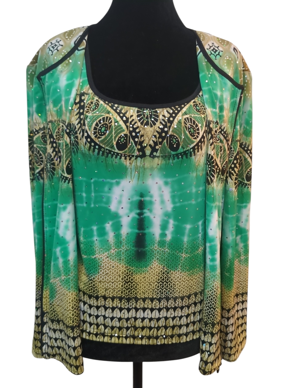 Joseph Ribkoff Y2K 2 Piece Art Wear Set Sequin Jacket Tank Top Size 12 Designer